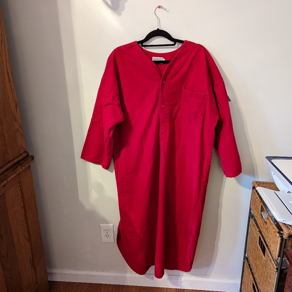 Vtg Vermont Country Store Mens Flannel Night Shirt L Bright Red Excellent